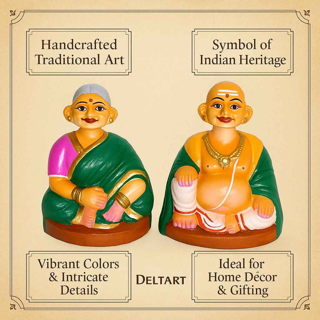 Deltart Tanjore Old Couple Dancing Doll (6-Inch)