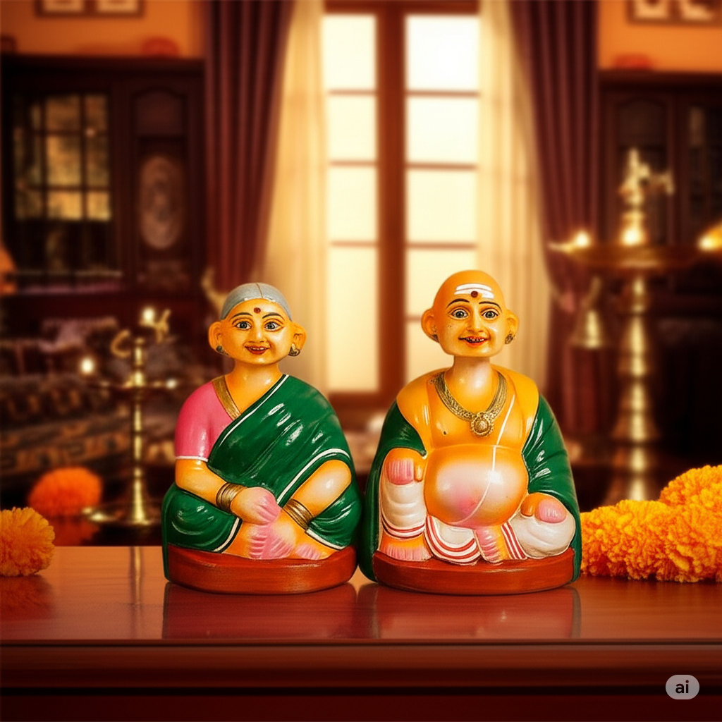 Deltart Tanjore Old Couple Dancing Doll (6-Inch)