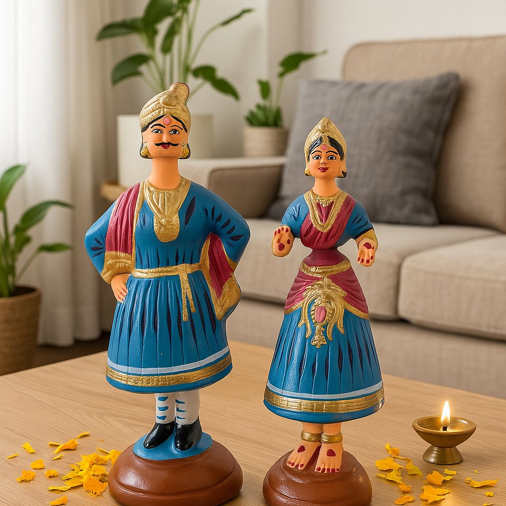 Deltart Tanjore Dancing Doll Pair – King & Queen Showpiece