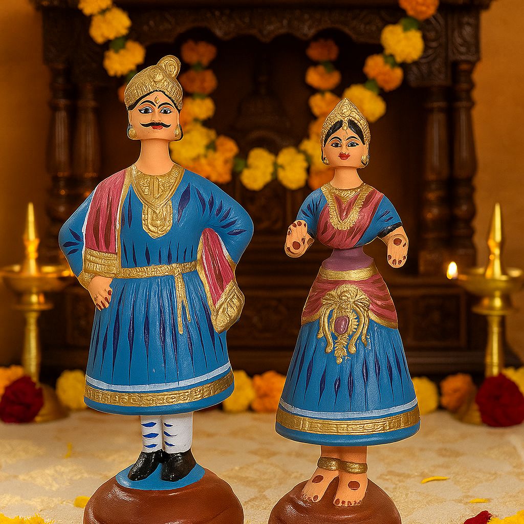 Deltart Tanjore Dancing Doll Pair – King & Queen Showpiece