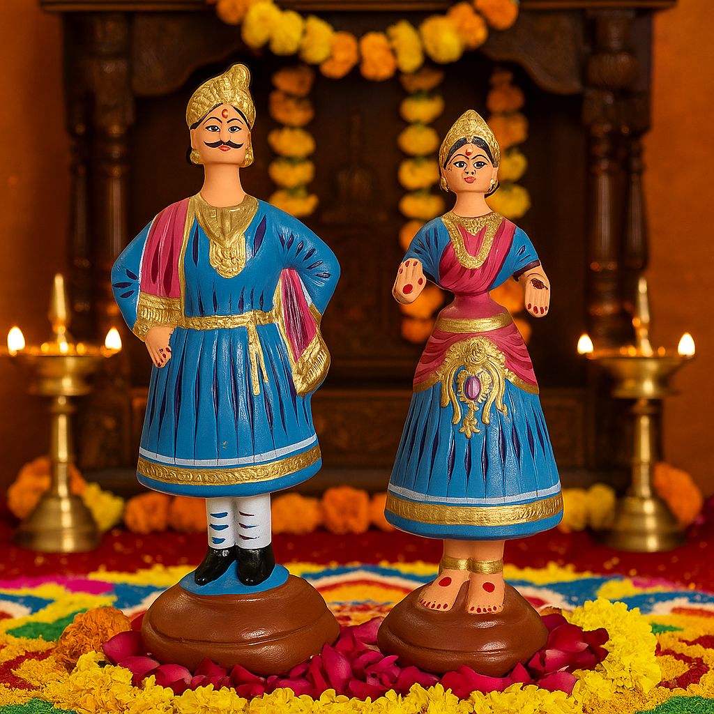 Deltart Tanjore Dancing Doll Pair – King & Queen Showpiece