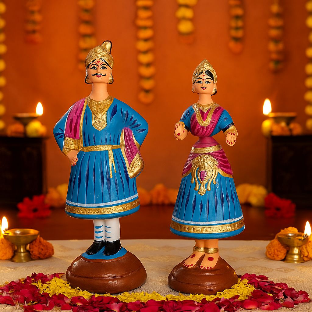Deltart Tanjore Dancing Doll Pair – King & Queen Showpiece