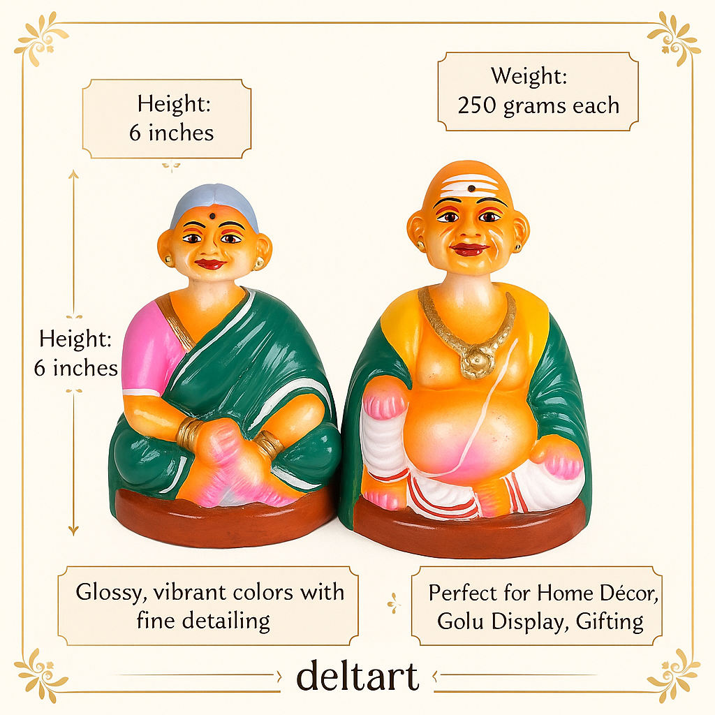 Deltart Tanjore Old Couple Dancing Doll (6-Inch)